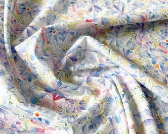 Tela de algodón de flores, tela de diseñador, tela de flores, tela de flores impresa, tela suave, tela de vestido de verano, tela cortada a medida, tela de algodón