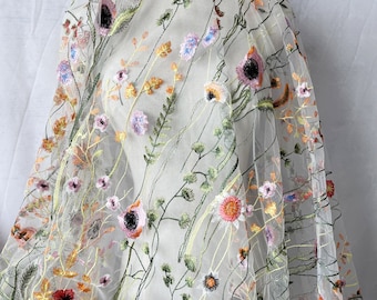 Flower Lace Fabric,Wedding Tulle Mesh Fabric,Embroidered Fabric,Wedding Lace Fabric,Bridal Dress Fabric,Designer Fabric,Fabric By 1/2 Yard