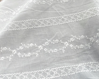 Flower Cotton Fabric,Wedding Cotton Fabric,Embroidered Fabric,White Wedding Fabric,Bridal Dress Fabric,Bridal Fabric,Fabric By 1/2 Yard