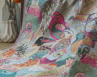 Bird Jacquard Fabric,Upholstery Fabric,Floral Fabric,Cushion Fabric,Soft Fabric,Sofa Fabric,Jacquard Fabric,Curtain Fabric,Fabric By 1/2Yard