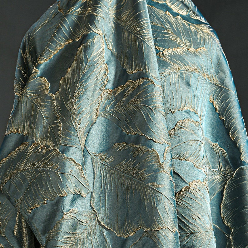 Bladliknande jacquardtyg, designertyg, blommigt tyg, vintagetyg, mjukt tyg, sommarklänningstyg, tyg på 1/2 yard, jacquardtyg bild 3
