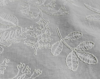 Tela de algodón con flores, tela para almohadas, tela blanca, tela de flores, tela de algodón, tela bordada, tela suave, tela para vestidos, tela por 1/2 yarda