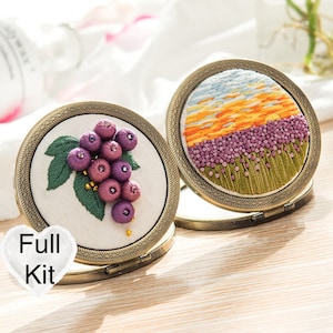 Compact mirror embroidery kit hand embroidery kit for beginners diy craft kit vintage pattern embroidery kit handmade gift for girls