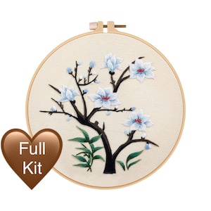 Magnolia Embroidery Kit: Floral Needlepoint DIY Full Set