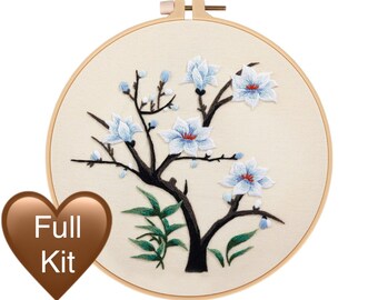 Magnolia embroidery kit floral embroidery pattern needlepoint hoop art stitching diy full set vintage embroidery