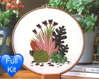 Cactus embroidery kit dessert plants pattern for beginners needlepoint hoop art stitching diy full set wild plants embroidery