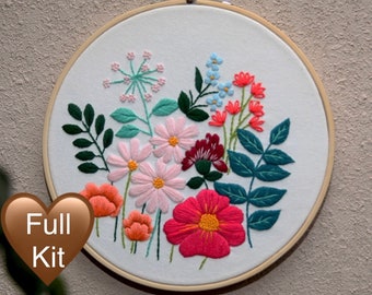 Floral embroidery kit for beginner meadow embroidery pattern hand embroidery kit stitching set diy craft kit