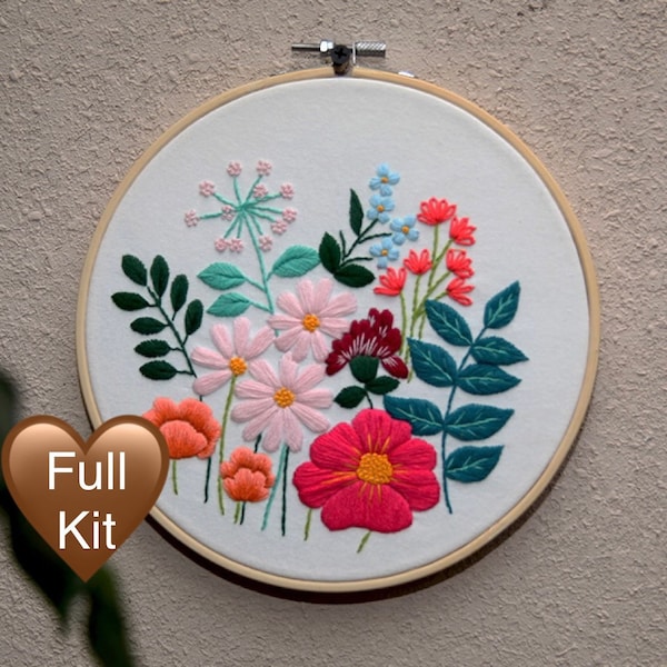 Floral embroidery kit for beginner meadow embroidery pattern hand embroidery kit stitching set diy craft kit