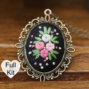 Embroidery necklace kit embroidery kit for beginner cross stitch vintage floral pattern needlepoint hoop personalized diy craft kit image 1