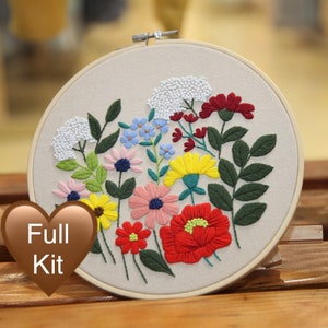 Wildflower Embroidery Kit: Vintage Floral DIY, Beginner Hand Embroidery