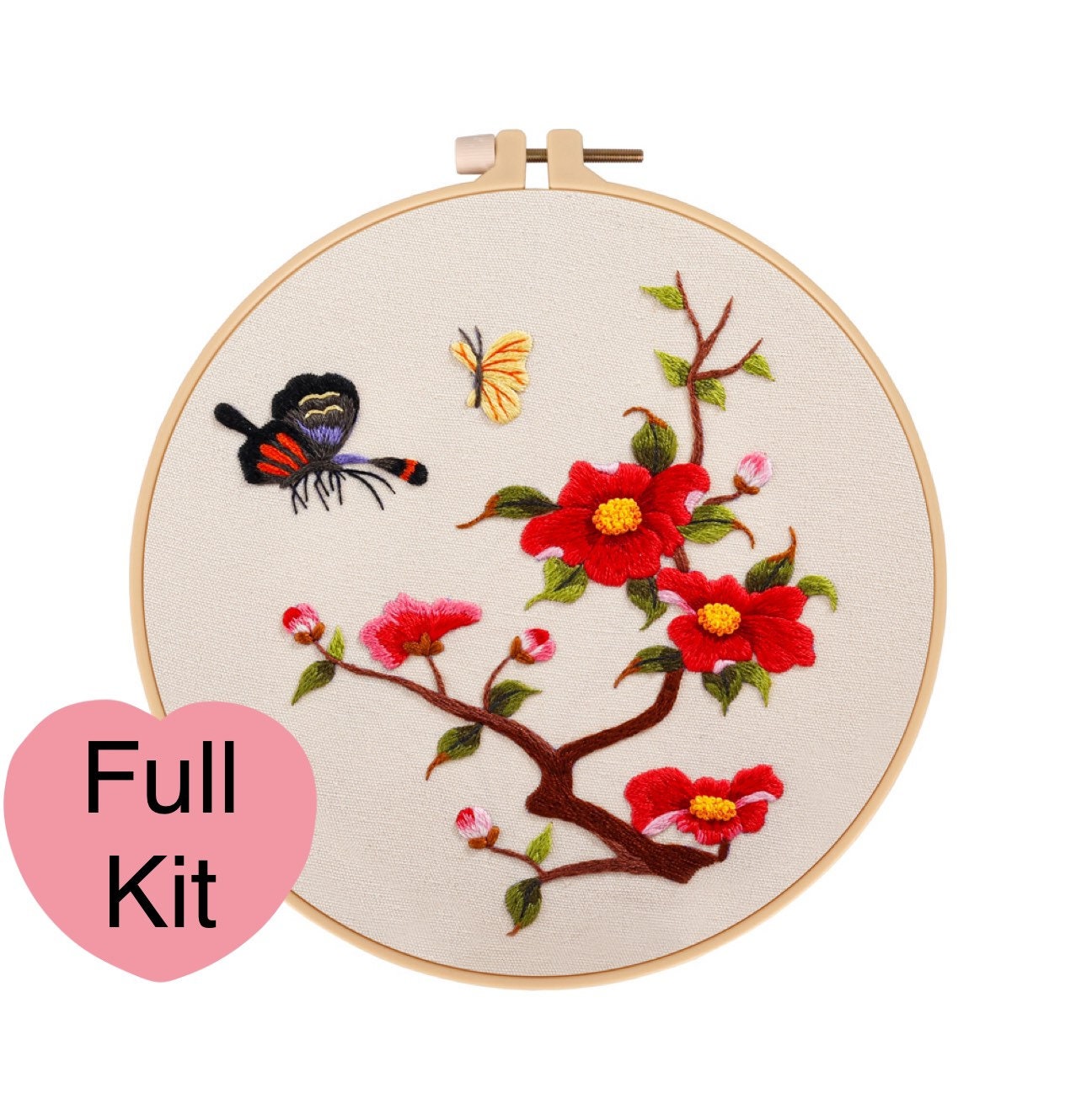 Floral Embroidery Kit for Beginners Embroidery Pattern Peach Blossom  Trumpet Vine Magnolia Camellia Vintage Needlepoint Craft Kit for Adults 