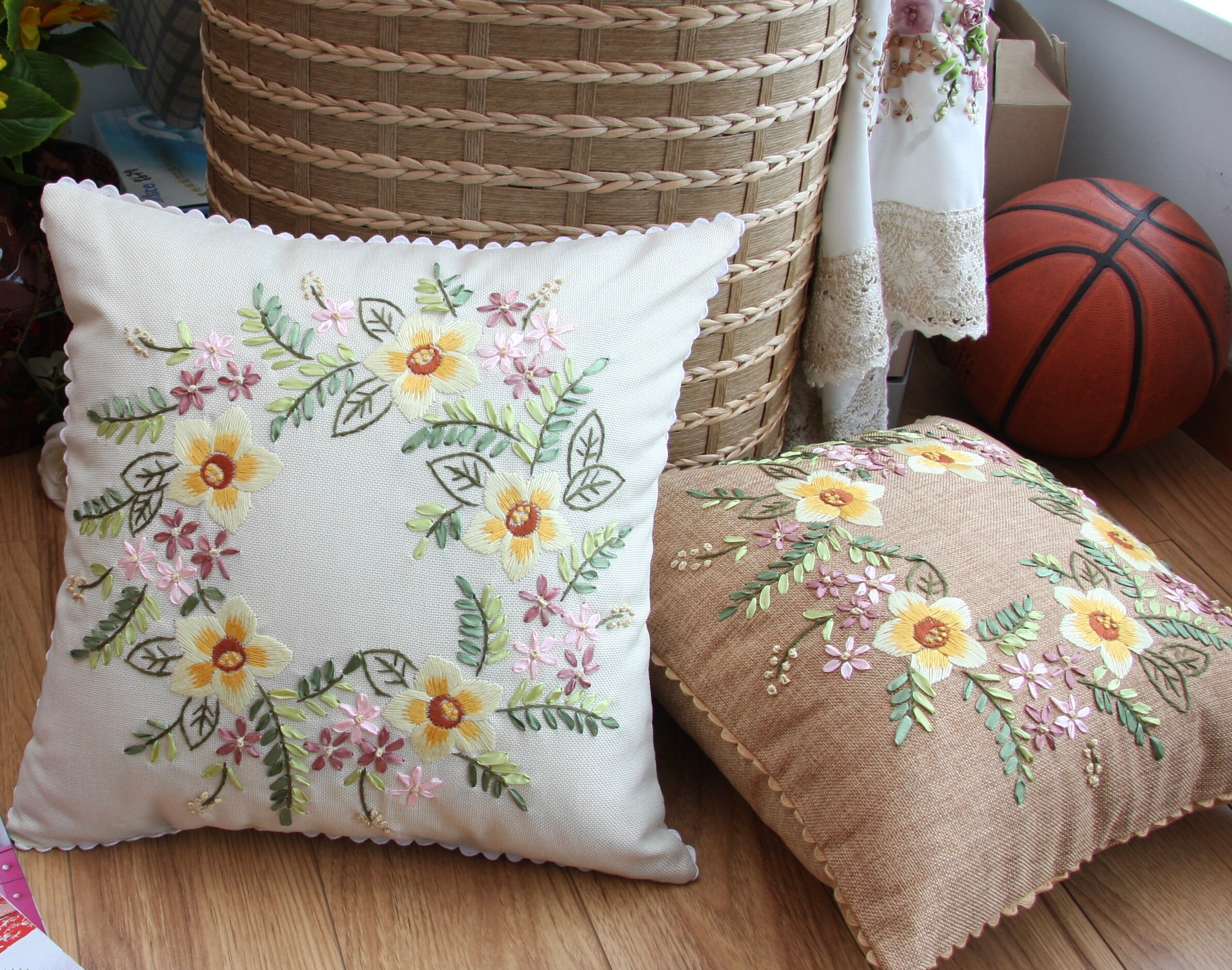 Cushion Cover Embroidery Kit 45cm Pillow Case Floral Etsy