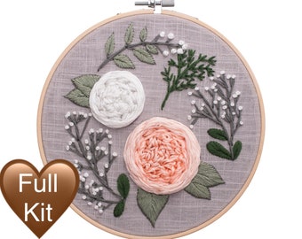 Floral embroidery kit beginner embroidery full kit plants and flowers pattern with hoop vintage embroidery wall art diy craft kit