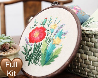 Wildflowers embroidery kit meadow cross stitch pattern floral embroidery kit needlepoint hoop craft kit mother’s day gift for her