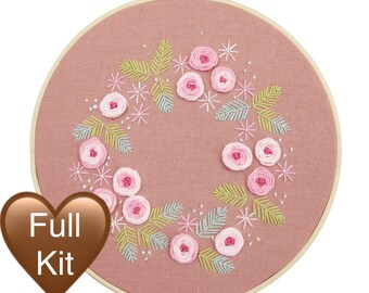 Little Roses Embroidery Kit: Floral Pattern, Beginner Stitching (Full Set)