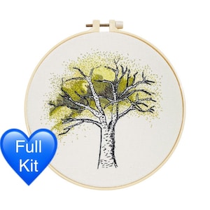Autumn trees embroidery kit realistic embroidery art needlepoint hoop pattern stitching diy full set cute modern embroidery diy kit gift