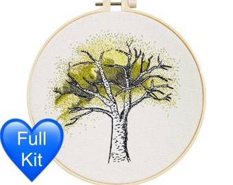 Autumn Tree Embroidery Kit: Realistic Needlepoint Art DIY