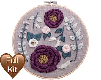 Borduurpakket bloemen: vintage bloemenpatroon, doe-het-zelf (volledig pakket)
