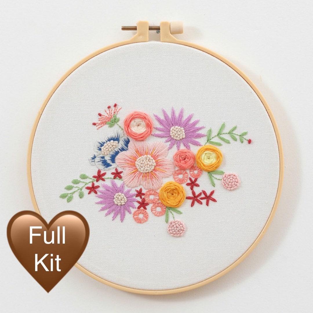 Floral Embroidery Kit Botanical Flower Bouquet Blooming Wildflower ...
