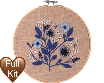 Forget-Me-Not Floral Embroidery Kit: Vintage DIY Craft, Beginner Needlepoint