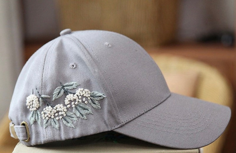 刺繍帽子フルキット：ヴィンテージ花柄DIYクラフト Grey
