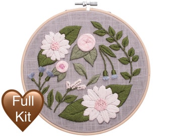 Startpakket bloemenborduurwerk: vintage bloemenpatroon, doe-het-zelf