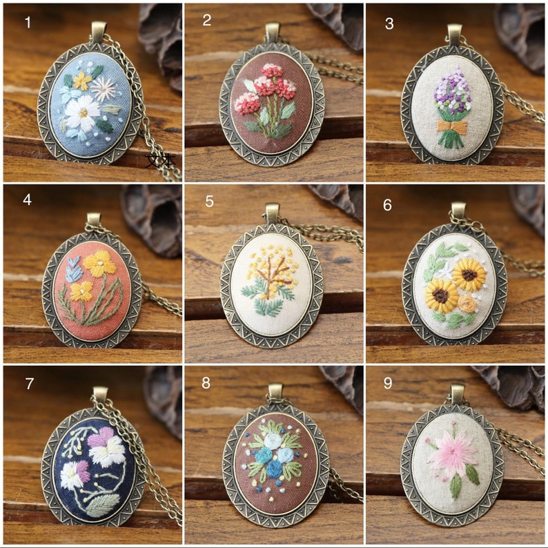 Embroidery necklace kit embroidery kit for beginner cross stitch vintage floral pattern needlepoint hoop personalized diy craft kit image 9