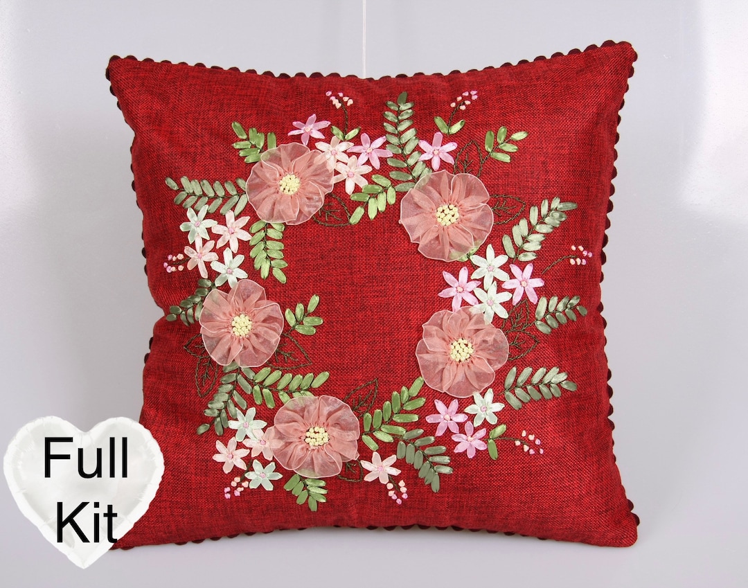 Cushion Cover Embroidery Kit 45cm Pillow Case Christmas Wreath Etsy