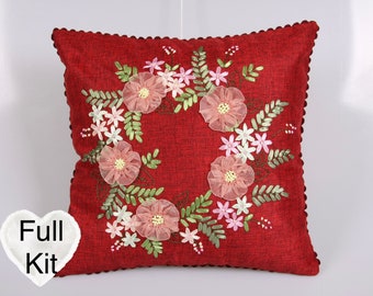 花冠刺繍キット：リネンクッションカバーDIY（45cm）