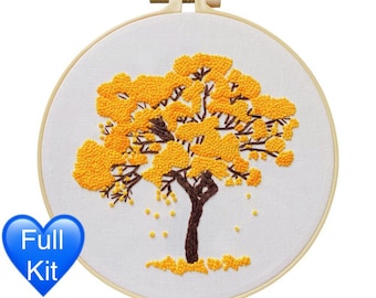 Ginkgo Tree Embroidery Kit: Modern DIY Needlepoint Art