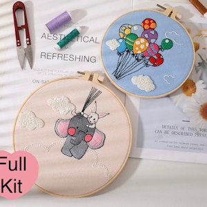 Flying elephant embroidery kit animal cross stitch pattern needlepoint hoop stitching full set fun beginner embroidery