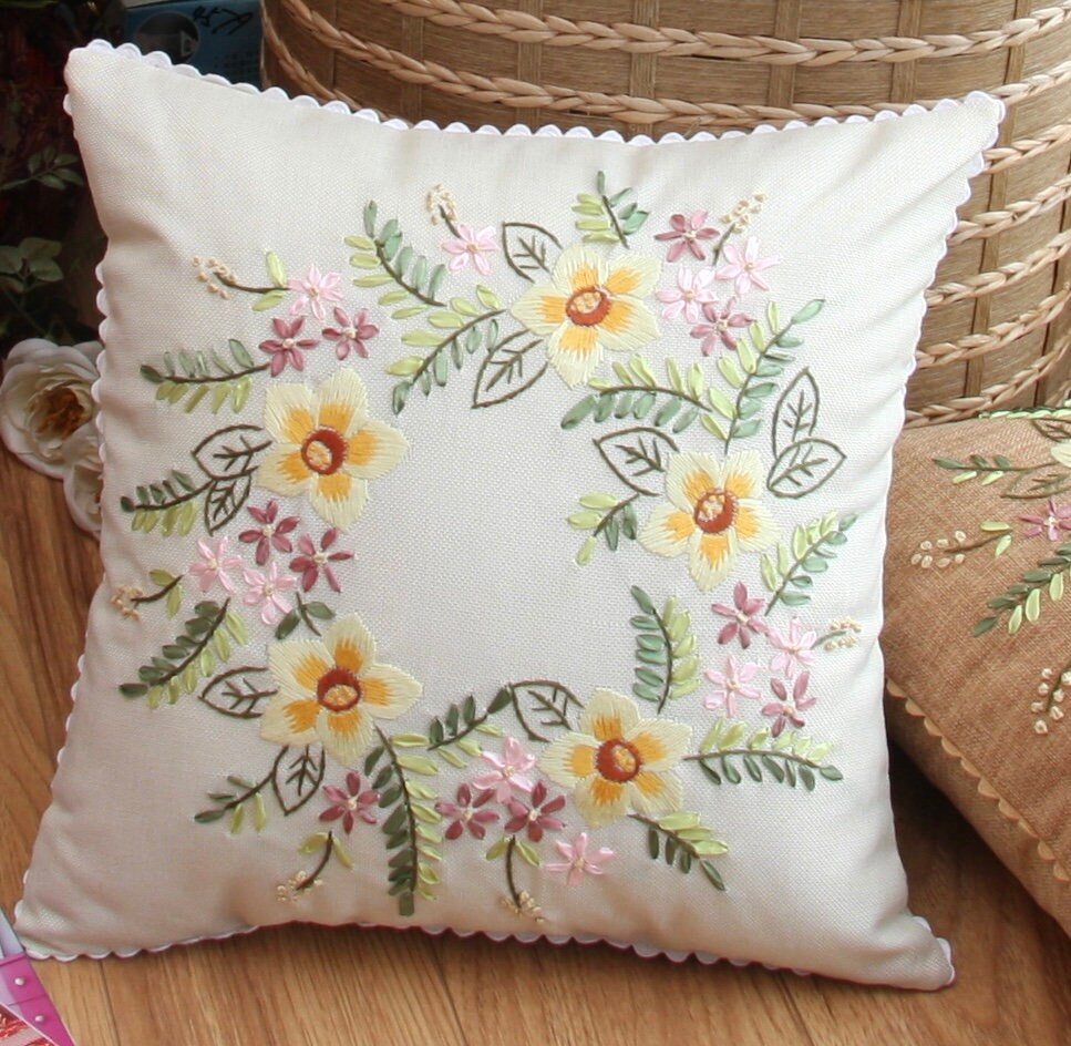 Cushion Cover Embroidery Kit 45cm Pillow Case Floral Etsy