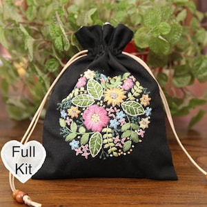 花刺繍ギフトバッグキット：初心者向けDIY縫製プロジェクト