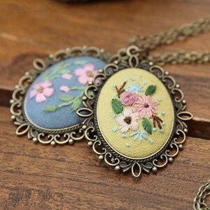 Embroidery necklace kit embroidery kit for beginner cross stitch vintage floral pattern needlepoint hoop personalized diy craft kit image 6