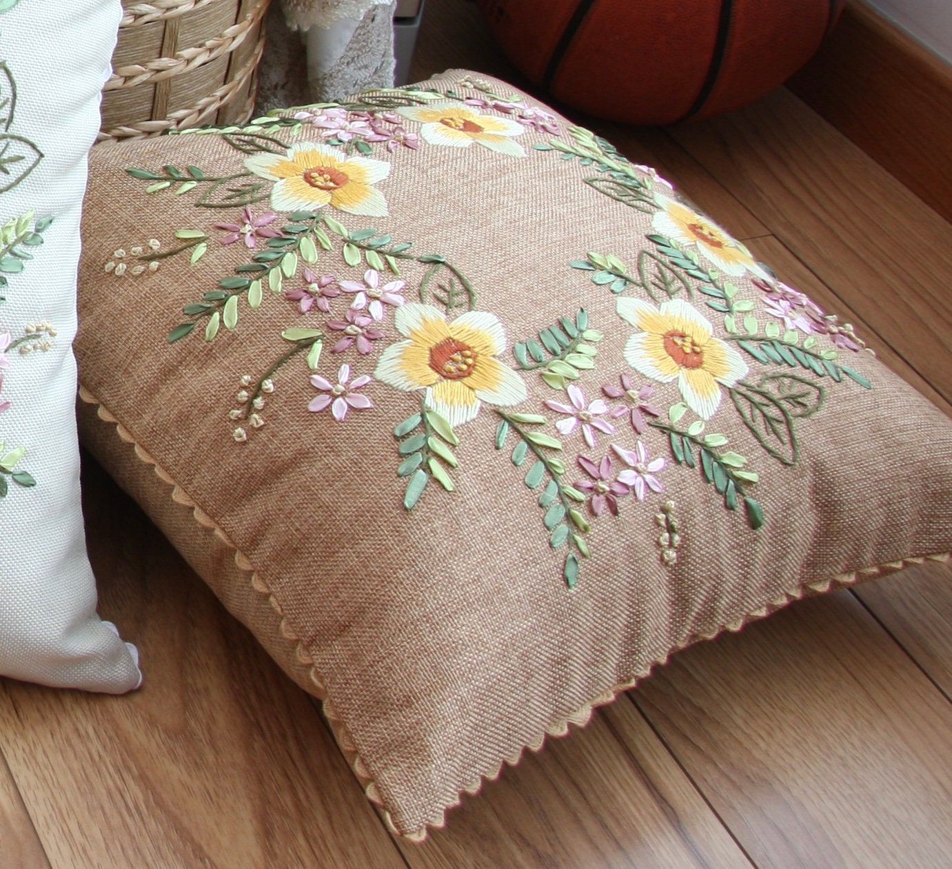 Cushion Cover Embroidery Kit 45cm Pillow Case Floral Etsy