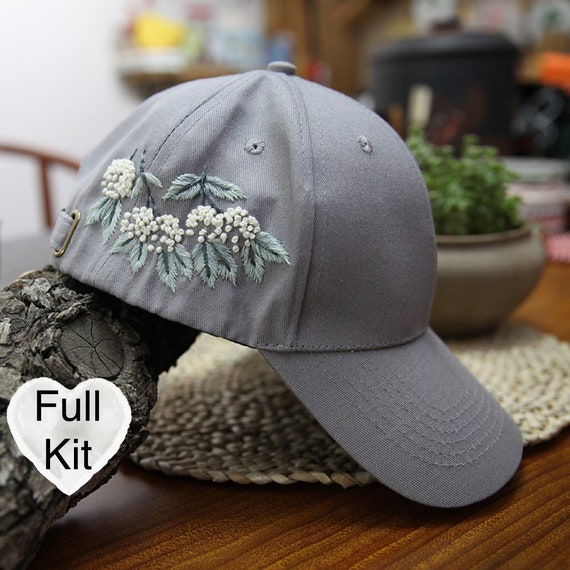Embroidery Hat Full Kit: Vintage Floral Pattern DIY Craft