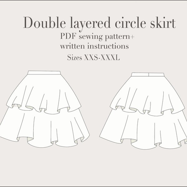 Double Layered Half Circle Skirt PDF Sewing Pattern Sizes XXS-XXXL