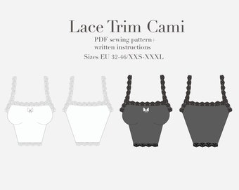 Cartamodello PDF Cami con finiture in pizzo, taglie XXS-XXXL