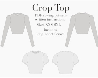 Crop Top PDF Schnittmuster XXS-6XL, kurze & lange Ärmel inklusive