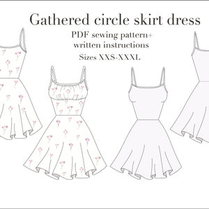 Stretch Gerafft Tellerrock Kleid PDF Schnittmuster Größen XXS-XXXL