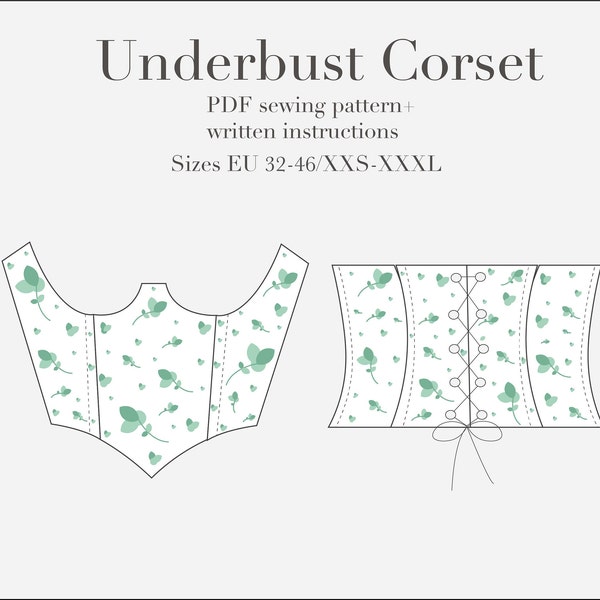 Underbust Corset PDF Sewing Pattern Sizes XXS-XXXL