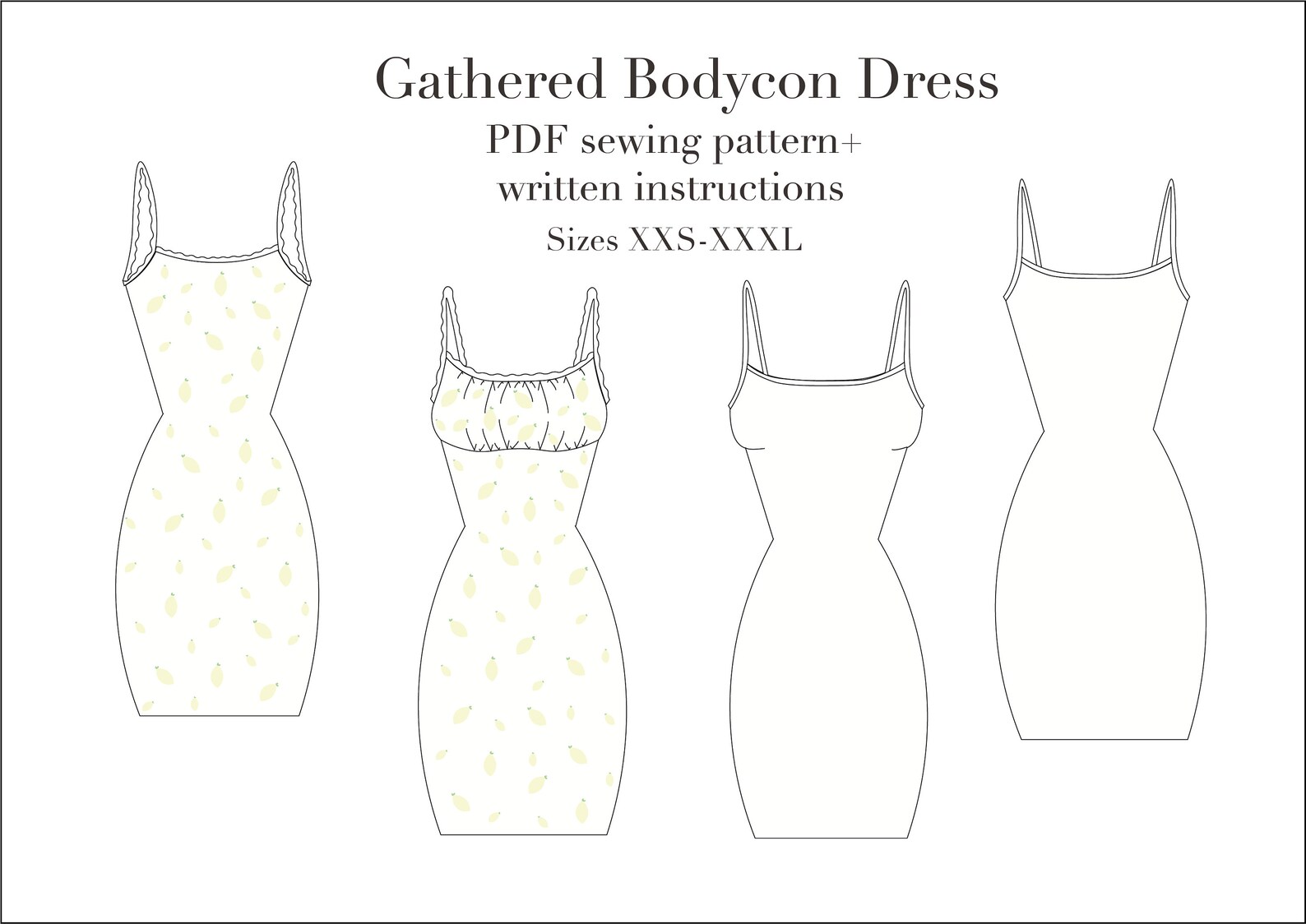 Gathered Bodycon Dress PDF Sewing Pattern Sizes XXS-XXXL - Etsy