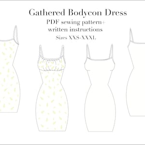 Gathered Bodycon Dress PDF Sewing Pattern Sizes XXS-XXXL