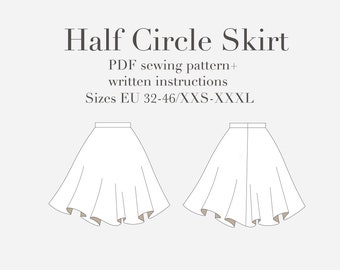 Patron de couture PDF jupe demi-cercle, tailles XXS-XXXL