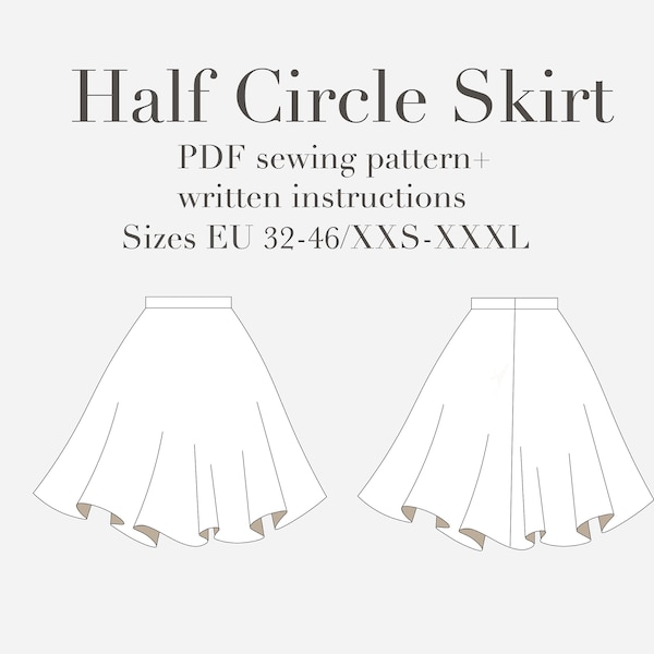 Half Circle Skirt PDF Sewing Pattern, Sizes XXS-XXXL