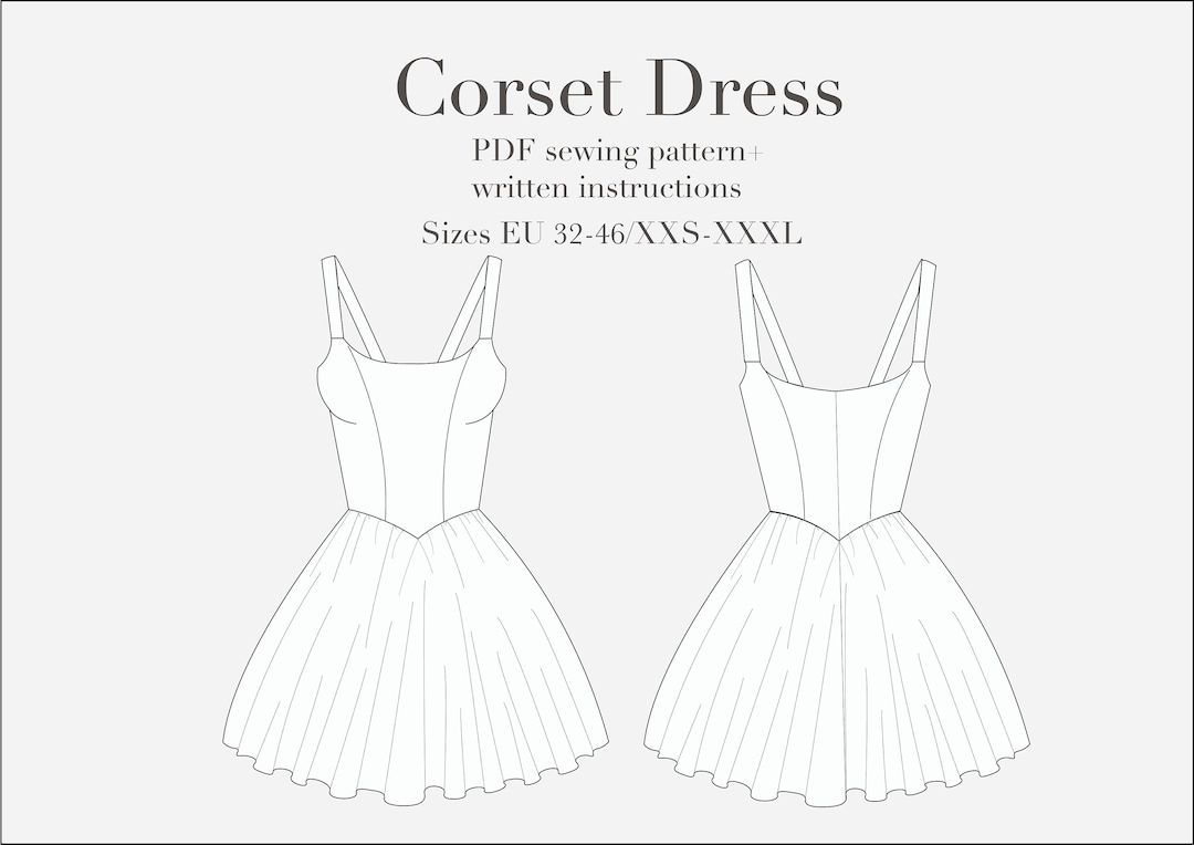 Gathered Corset Dress PDF Sewing Pattern, Sizes XXS-XXXL Including