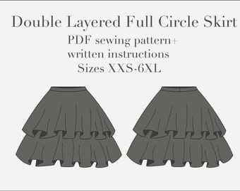 Double Layered Full Circle Skirt PDF Sewing Pattern Sizes XXS-6XL