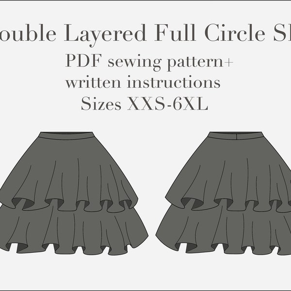 Double Layered Full Circle Skirt PDF Sewing Pattern Sizes XXS-6XL