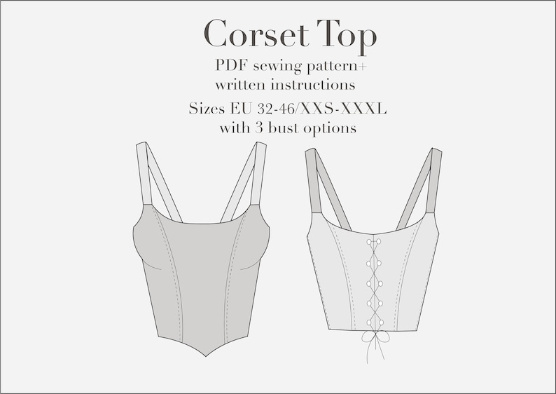 Corset Top PDF Patron de couture Tailles XXS-XXXL, y compris 3 options de buste image 1