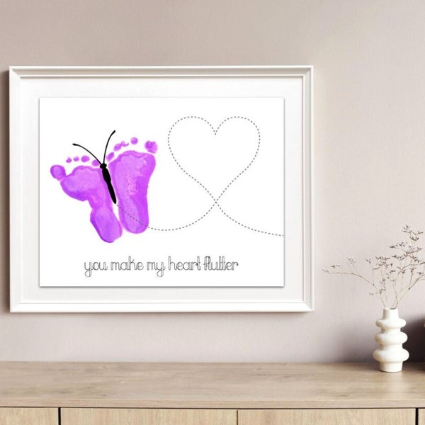 Printable footprint gift, printable footprint, baby footprint, newborn art, butterfly footprints, Mother's Day gift, baby keepsake